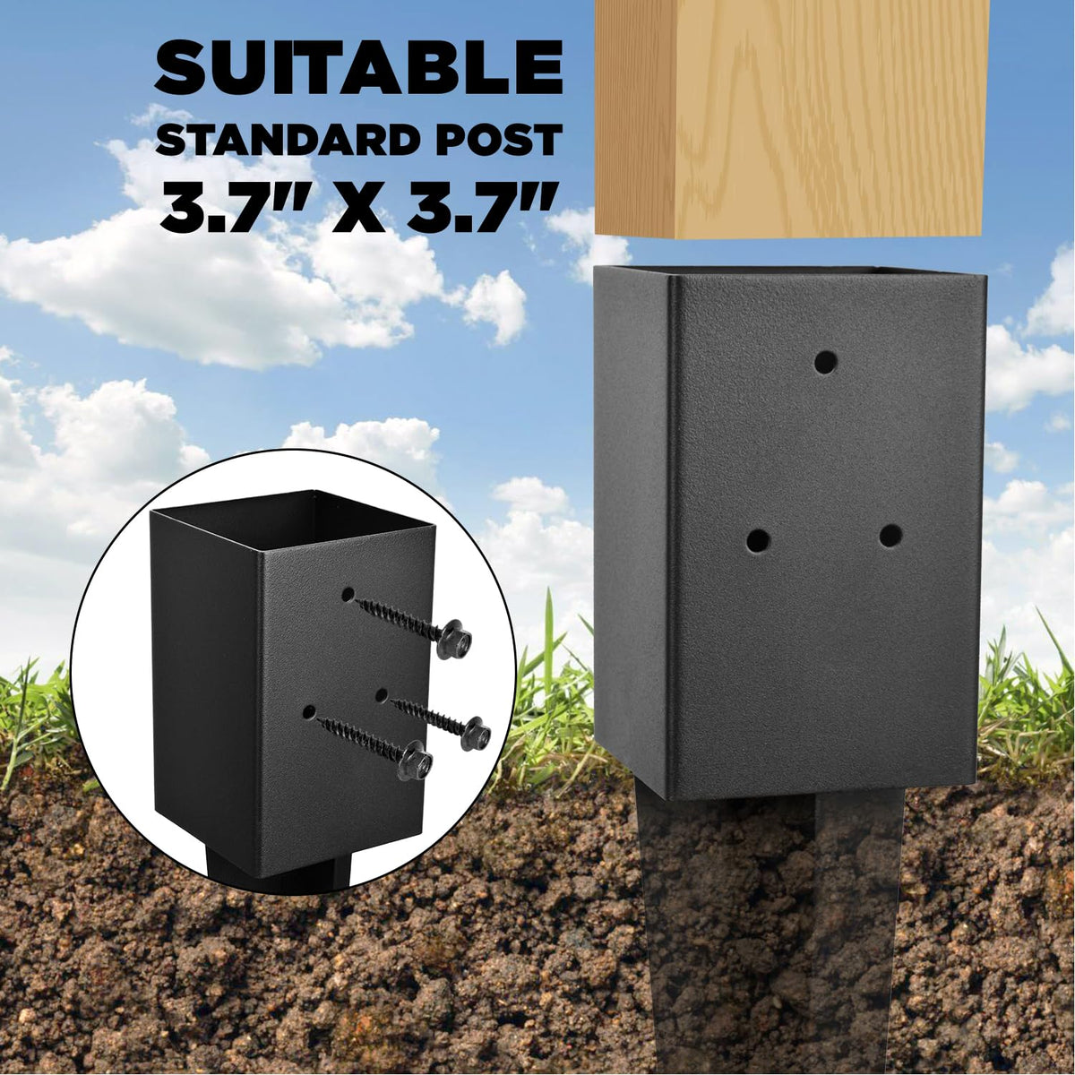 Heavy Duty Metal Fence Post Anchor Ground Spike 31.5''x4''x4'' for Fence, Mailbox, Bird Feeder, Decking, Banner, ... with The Black Powder Coating Cover on The Surface (Set 2)