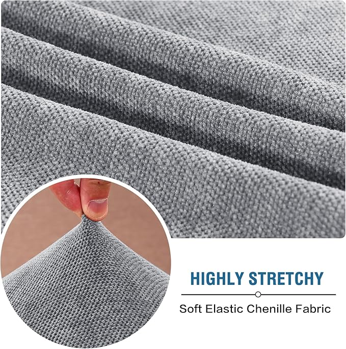 H.VERSAILTEX Chenille Sofa Covers for 2 Cushion Couch Stretch Cushion Cover Thick Soft Sofa Slipcovers All Seasons Universal Sofa Covers Washable(2 Seater Loveseat Cushion Cover,Grey)