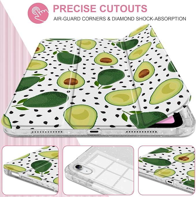 MEEgoodo Case for iPad A16 11th Generation 2025/10th Generation 2022 Glitter Tablet Cases with Transparent Acrylic Back+Trifold Stand +Pencil Holder+Auto Wake/SleepAbstract Sun &amp Palm Tree