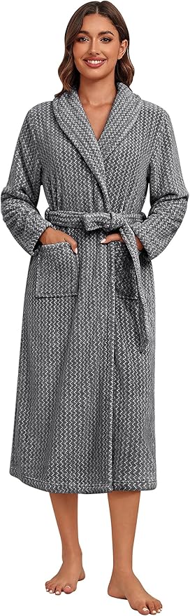 Ekouaer Women's Robe Plush Soft Long Bathrobe Cozy Warm Shawl Collar Spa Robe with Pockets