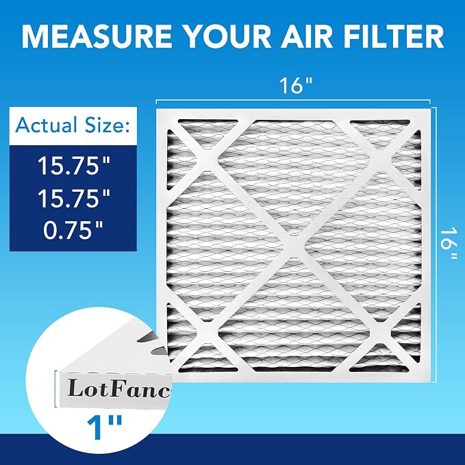 LotFancy 16x16x1 Air Filter MERV 13 6-Pack, Electrostatic Pleated HVAC Furnace