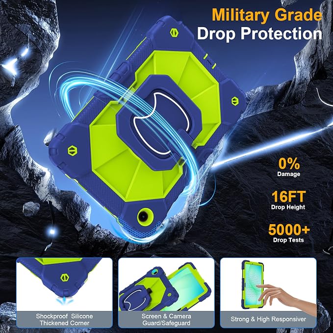 Case for Samsung Galaxy Tab A9 Plus 11 Inch 2023 Ubearkk Rugged Case for Samsung Galaxy A9+ Tablet SM-X210/X216/X218 with Screen Protector 360 Rotating Stand Shoulder Strap Pen Holder Black