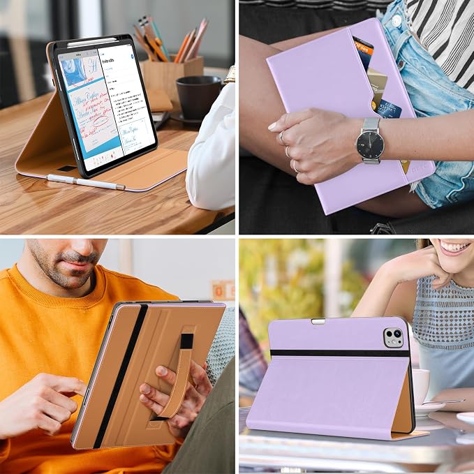 DTTO for iPad Pro 13 Inch Case (M5) 2025 / (M4) 2024 Brown | Premium Leather Business Cover with Pencil Holder Hand Strap &amp Pocket Corner Protection Auto Sleep/Wake Multiple Angles