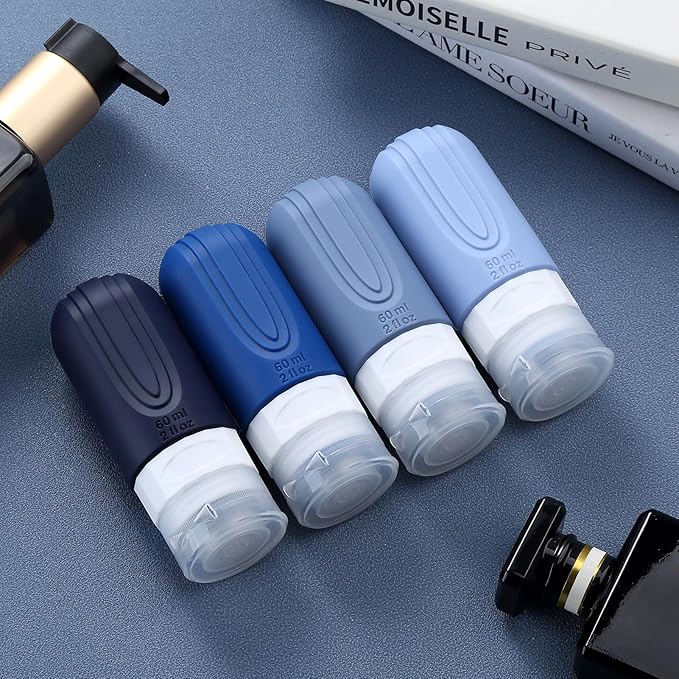 Travel Bottles for Toiletries, Tsa Approved 2oz Travel size Bottles, BPA Free Leak Proof Travels Toiletry Containers, Traveler Accessories with Toiletry Bag for Shampoo Liquid (4 Pack)