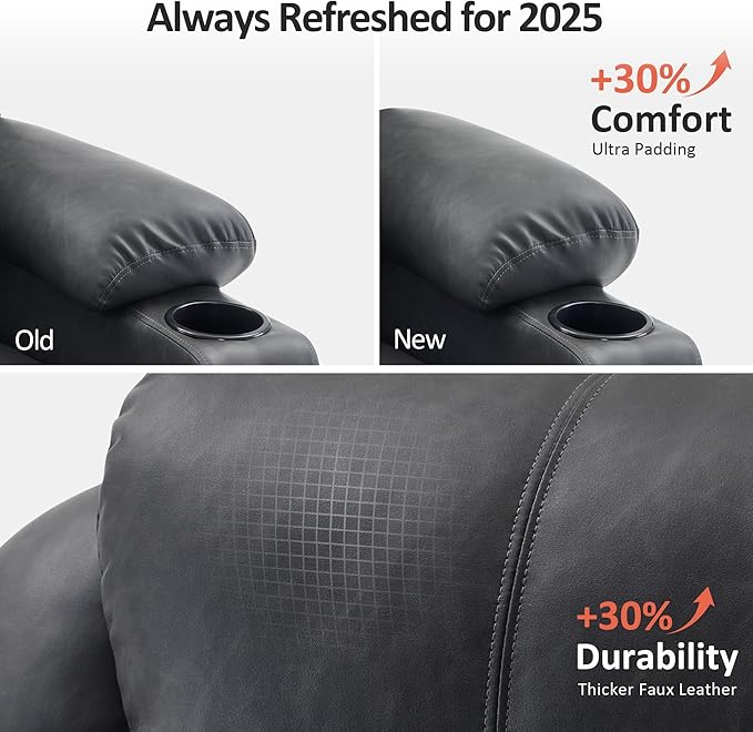 MCombo Large Power Lift Recliner Chair for Elderly, Lift Chair with Heat and Massage for Tall People, Extended Footrest, USB & Type C Ports, Cup Holders, Faux Leather 7516 (Large, Grey)