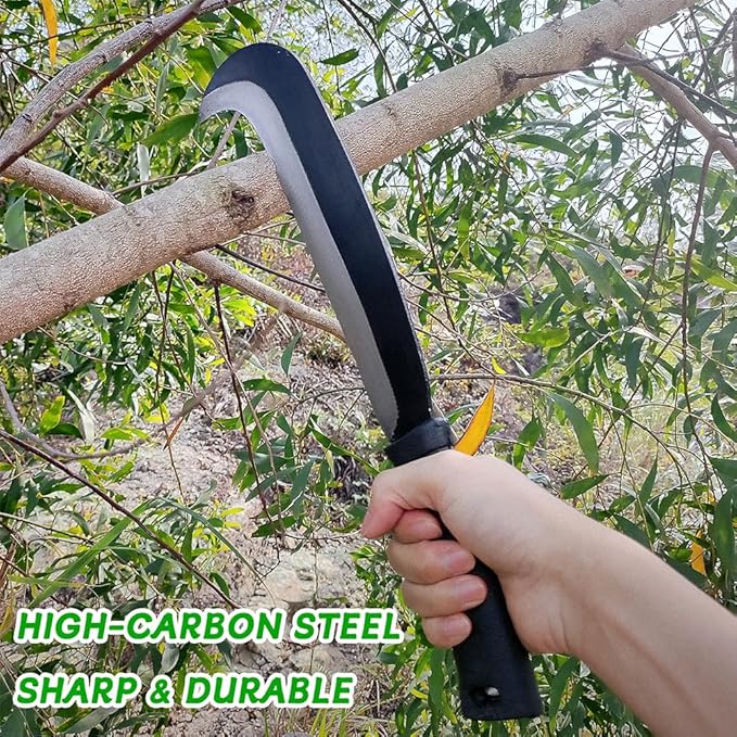 Sickle Machete for Yard Work Machetes for Cutting Trees Billhook Brush Clearing Sickle Garden Tool Brush Axe Harvest Knife Heavy Duty Machete with Curve Blade Grass Sickle for Gardening,Weeding