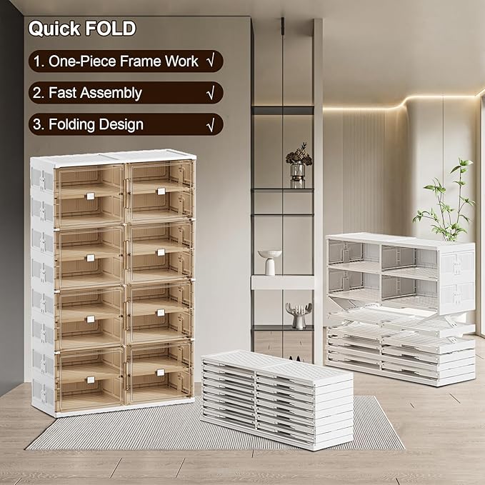 wesimple 24 Pairs Shoes Storage Cabinet of 3-Step Fast Installation,Plastic Shoe Box with Clear Magnetic Door for Display, Shoe Organizer for Sneaker, Sandals, Heels (2 Row, 6 Tier)
