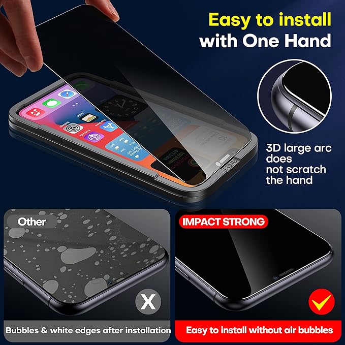 ImpactStrong Anti-Spy Privacy Screen Protector for iPhone 11 / iPhone XR (6.1-Inch) 9H Tempered Glass Shatter-Resistant Anti-Scratch Easy Install Kit Case Friendly 2-Pack