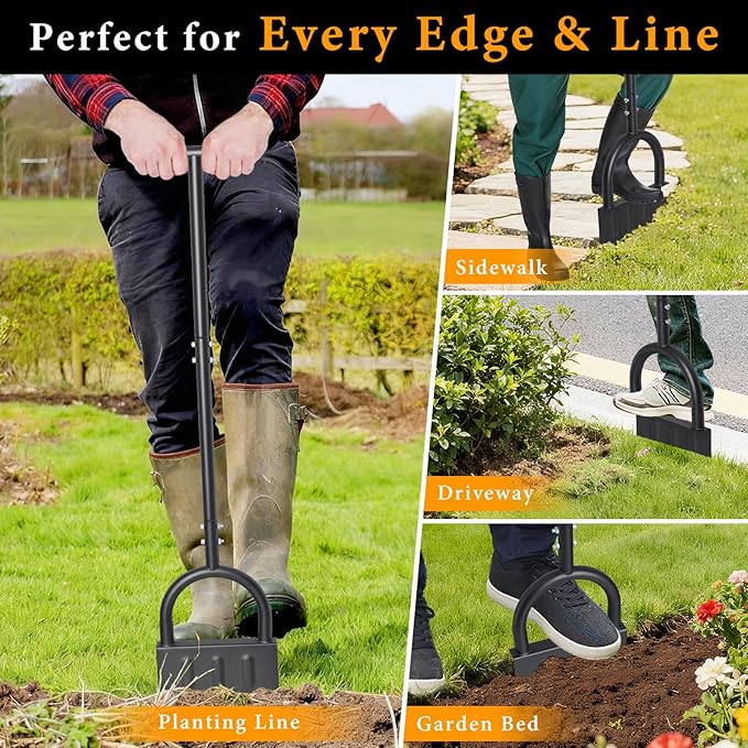 Manual Edger Lawn Tool, 39 Inch V-Shaped Garden Lawn Edger with Foot Pedal & T-Handle for Lawn Care, Heavy Duty Hand Lawn Edging for Driveway, Garden Bed, Sidewalk