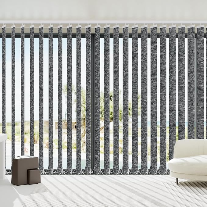 Blindify Motorized Vertical Blinds, Light Filtering Sliding Door Shades Vertical Shades Remote Control Customize, Jacquard Dark Grey