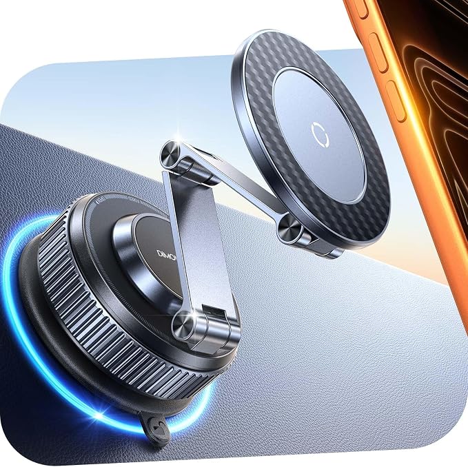 Vacuum Magnetic Car Phone Holder for Magsafe，Long Arm for Tesla Model Y/3 | All Metal，Nano Gel 119+LBS Max Suction，Foldable Hidden Tesla Phone Mount，360°Rotation，Easiest Car Mount for iPhone &amp And