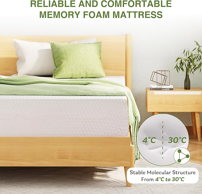 EGOHOME King Size Memory Foam Mattress, 10 Inch Bed Mattress in a Box with Cooling Green Tea Gel, Relieve Pressure with Medium Support, CertiPUR-US Certified, 80''L x 76''W, White