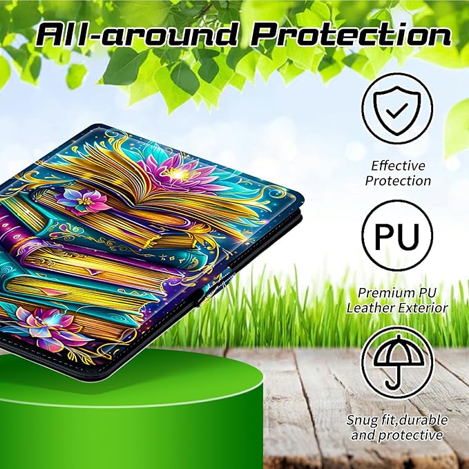 for Walmart Onn 10.1 2024 Onn 10.1 Gen 4 Universal Tablet Case 360 Degree Rotating Kickstand Protective Stand Case with Multiple Viewing PU Leather Shell Case Black Book Cat