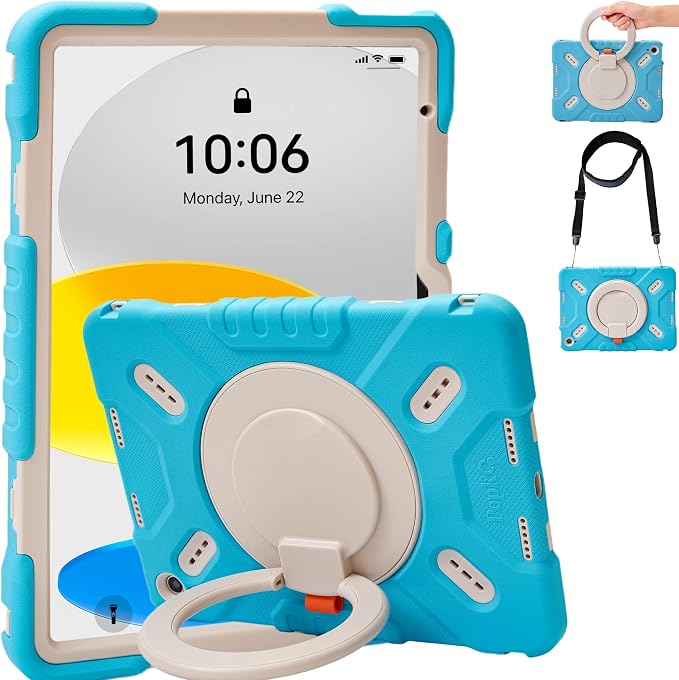 Pepkoo Triple Shock-Absorbing Protective Case for iPad (A16) 11th/10th Gen | Comfortable Heavy-Duty Kids Protective Case With Tactile Sensation With Handle Shoulder Strap (Black)