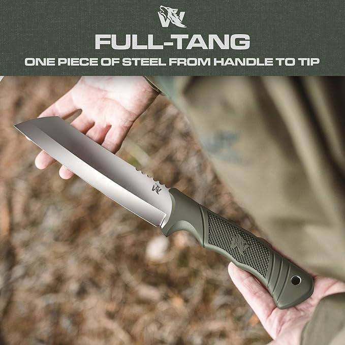 ODENWOLF W Machete - Survival Machete Full Tang with Sheath - Strong D2 Steel Knife Machete for Cutting Trees, for Yard Work, and for Bushcrafting and Big Tactical Knife with TPE-Handle