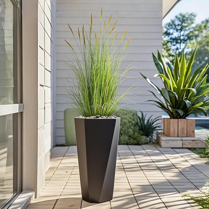 KOL 3ft 2-Pack Artificial Cattail Reed Grass, 35in Artificial Indoor Outdoor Fake Onion Grass Plant, Home Office Decorative Artificial Plants in Pot Faux Plant Greenery, Housewarming Gift, Green