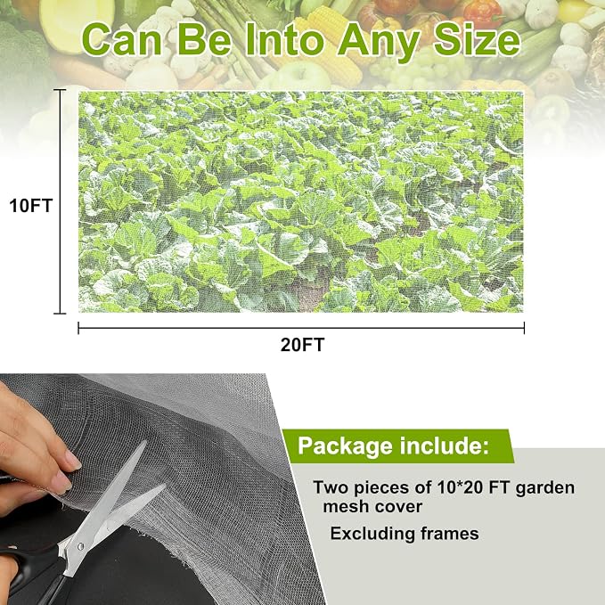 Garden Netting, 2 Pack 10x20Ft Ultra Fine Mesh Netting Pest Barrier Protection
