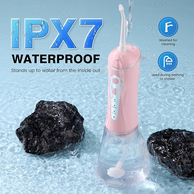 ZUAMEGURechargeable Water Flosser for Teeth Cleaning - Designed for Teeth, Portable Oral Irrigator, IPX7 Waterproof, Includes 5 Professional Tips - Ideal for Daily Oral Care and Family Travel Use