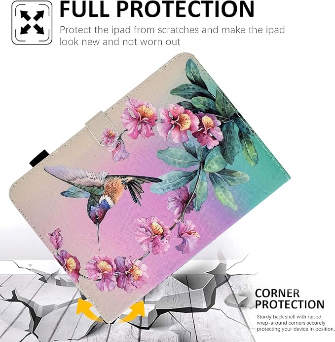 Case for Kindle Fire HD 10/10 Plus 13th/11th Generation 2023/2021 | PU Leather Folio Folding Stand Protective Cover for Fire HD 10.1 inch Tablet Auto Sleep Wake Hummingbird
