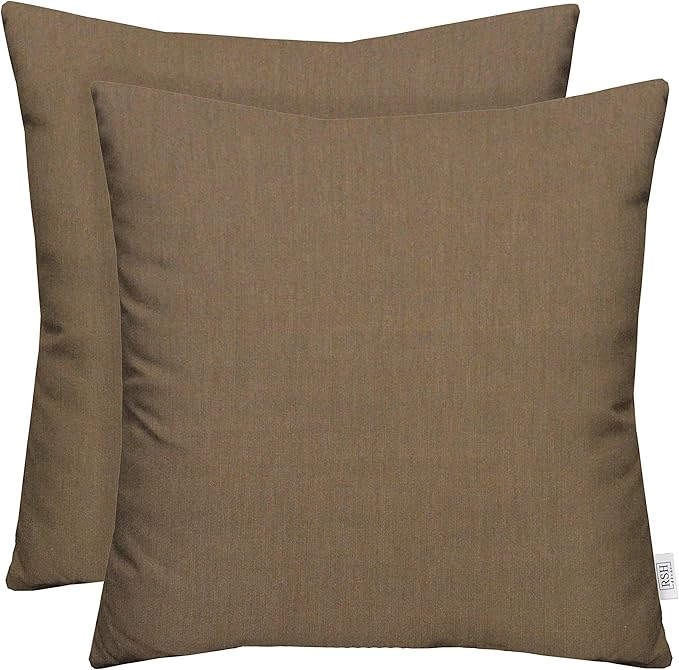 RSH DECOR: Sunbrella Square Throw Pillows Set of 2 | 24" x 24" | Water and Fade-Resistant Performance Fabric | Outdoor Pillow Covers with Down-Alternative Inserts | Canvas Taupe
