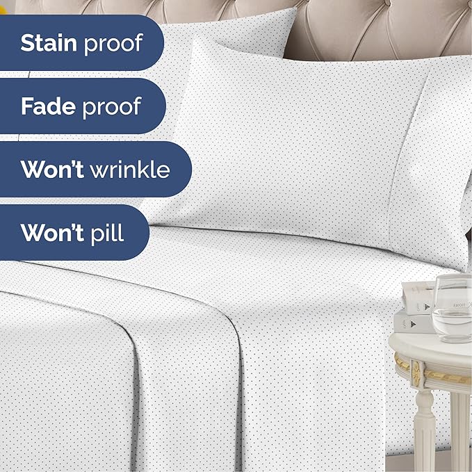 Black Polka Dots Bed Sheet Set – 1 Flat & 1 Fitted Sheet & 1 Pillowcase w/ Deep Pockets – Polka Dot Bedding - Wrinkle & Fade Resistant - Soft, Breathable & Cooling - Comfy, Luxury Bed Set - Twin Size