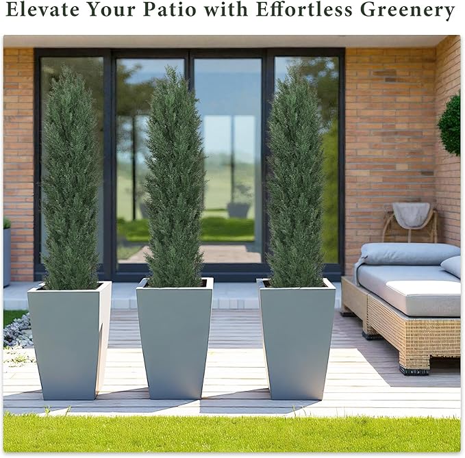 THE BLOOM TIMES 6ft Topiary Trees Artificial Outdoor Set of 2, UV Resistant Faux Cedar Pine Cypress Bushes & Shrubs, Fake Plants for Front Porch Outside Planter Patio Christmas Decor 6 Foot Tall