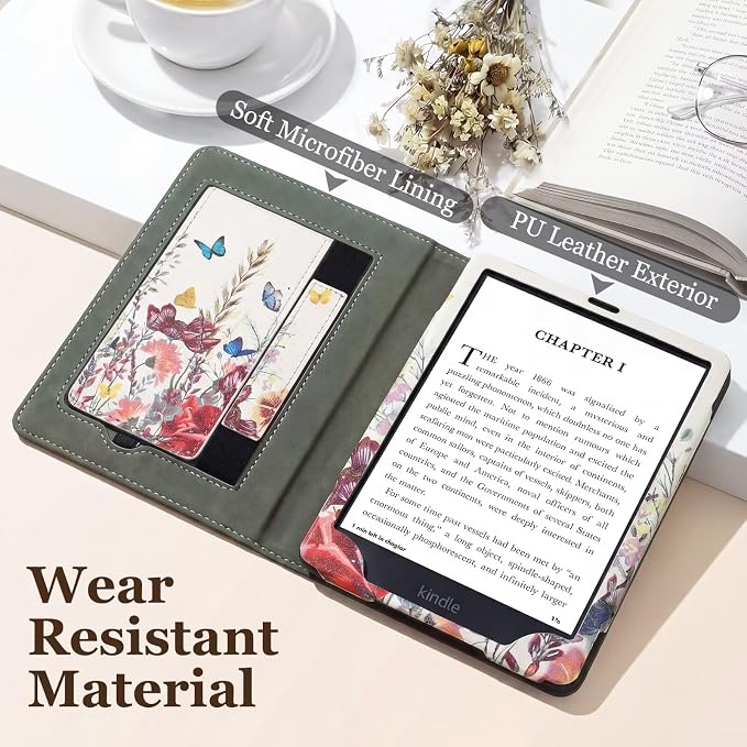 Fancity Case for Kindle Paperwhite 7/6.8 12th/11th Generation 2025 2024 | PU Leather Case with Auto Wake/Sleep Hand Strap for Kindle Paperwhite/Colorsoft Signature Edition 2021 Monet's Garden