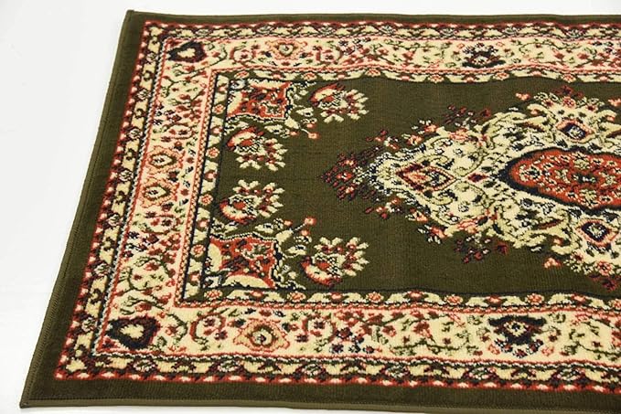Unique Loom Reza Collection Traditional Persian Style Area Rug, 2 ft 7 in x 10 ft, Olive/Ivory