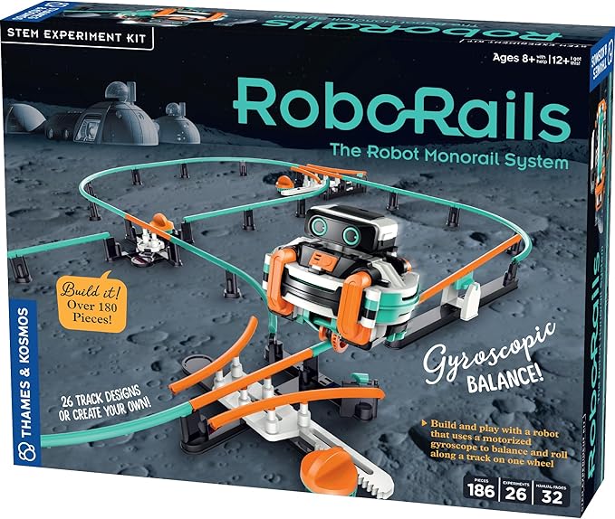 Thames & Kosmos RoboRails STEM Kit, Toy of The Year Winner, Build a Robot Monorail System w/Splitters, Cross Switch, Seesaw Mechanism, Modern-Day Model Train Set, Explore Physics, Gyroscopic Forces