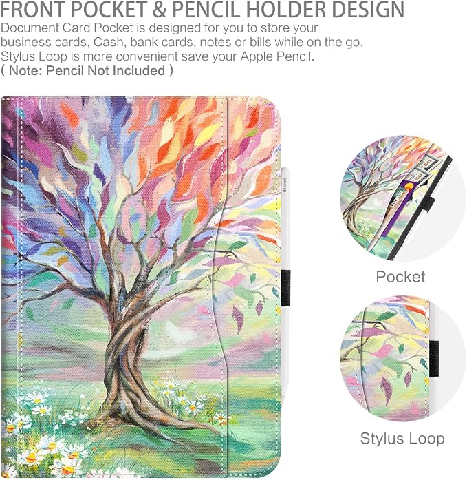 for iPad Air 13 inch Case (M4/M3/M2) iPad Pro 12.9 inch Case Hummingbird | Premium Leather Business Folio Case with Pencil Holder Multi-Angle View Adjustable Stand Pocket/Hand Strap/Auto Wake Sleep