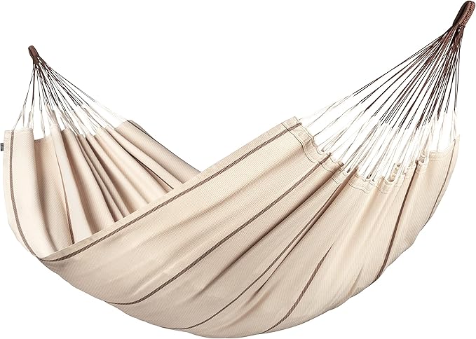 LA SIESTA® Modesta Organic Cotton Hammock & Wall Mount Kit for Walls Ceilings & Square Beams - Indoor Outdoor Hammock Swing, Portable Hammock for Outside Patio Bed - Large Double Hammock, Nougat