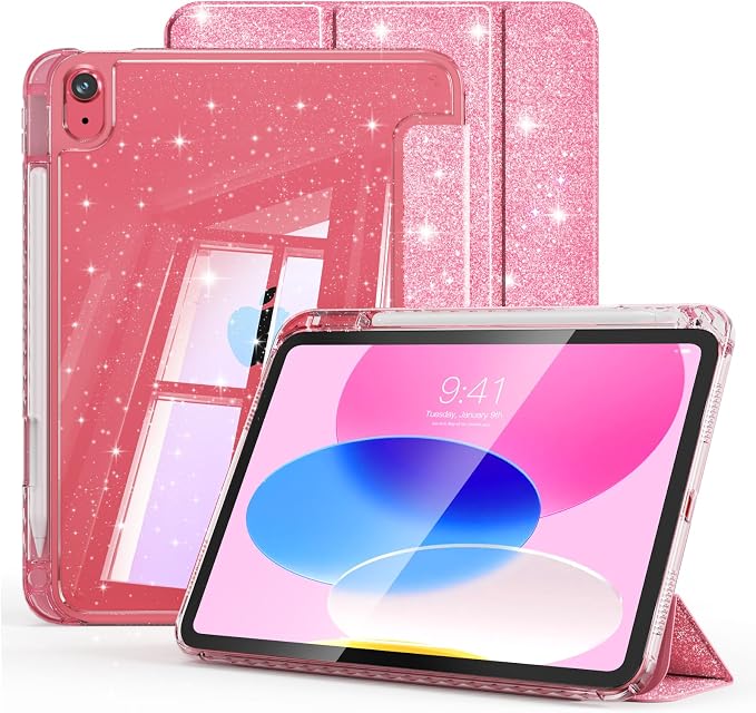 Case for iPad A16 11th/10th Generation 2025/2022 Purple | Glitter Shockproof 10th gen ipad case with Pencil Holder Trifold Stand Auto Wake/Sleep Sparkly ipad a16 case clear