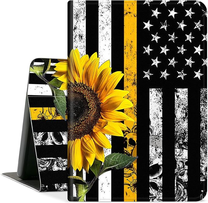 DEGDFSGR for Amazon Fire HD 10 Tablet 10 Plus Tablet Case (13th/11th Generation 2023/2021 Release) with Adjustable StandAuto Sleep/Wake for Kindle Fire 10 Case 10.1 inchAmerican Flag Sunflower Cross
