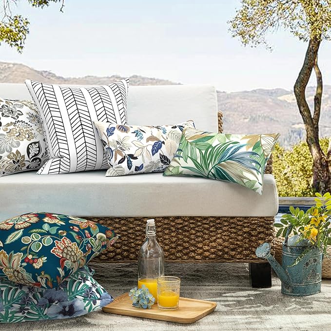 Pack of 2 Patio Throw Pillow Covers ONLY, Water Repellent Cushion Cases 20x20 Inch, Square Pillowcases for Outdoor Couch Decoration, Peacock Blue