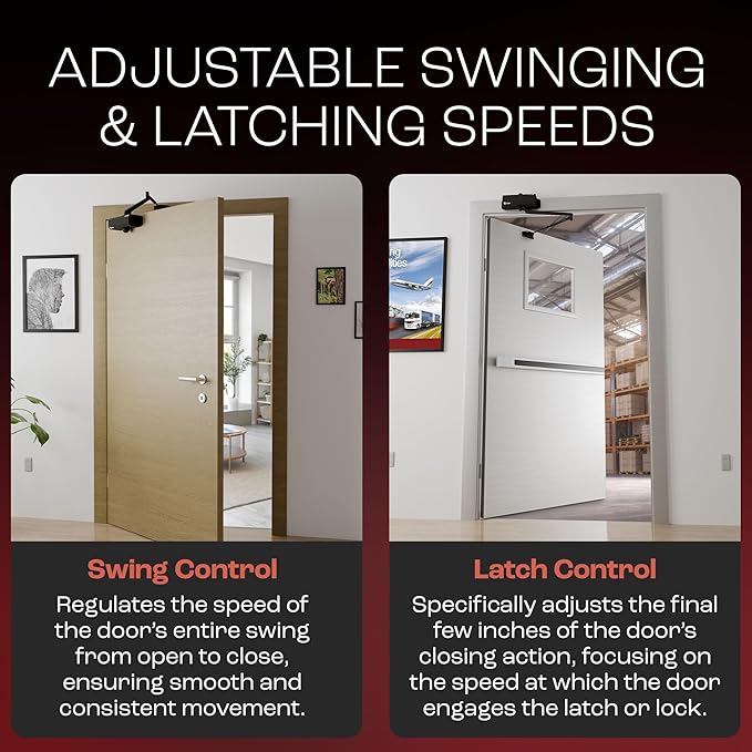 PrimeWare DC-300 Automatic Adjustable Door Closers for Home | Soft Close, No Slam | Residential and Commercial Door Closer | Level 3 | for Doors Weighing 90-140 lbs | Hydraulic Door Spring - Black