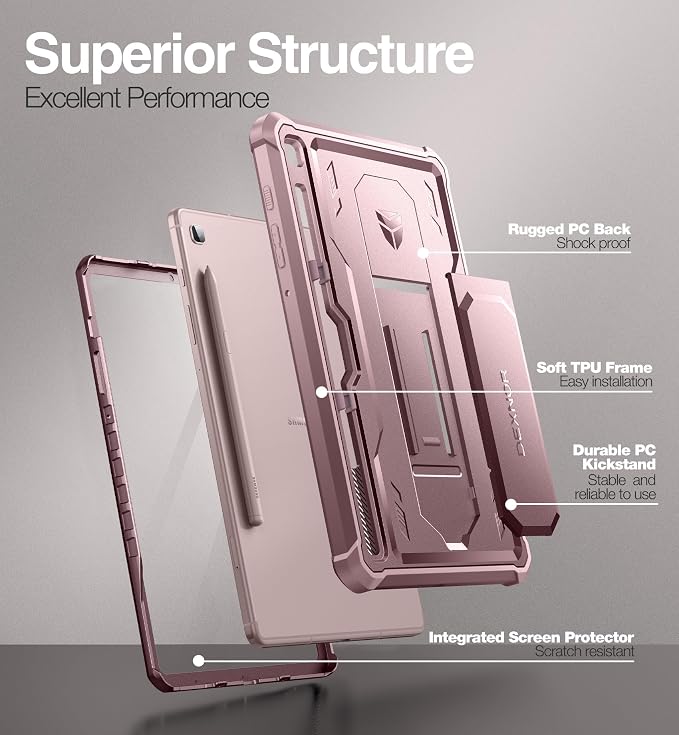 Dexnor Case for Samsung Galaxy Tab S6 Lite 10.4 Inch 2024/2022/2020 [Built in Screen Protector &amp Kickstand] with Pen Holder Heavy Duty Shockproof Full Body Protective Cover for Tab S6 Lite (Black
