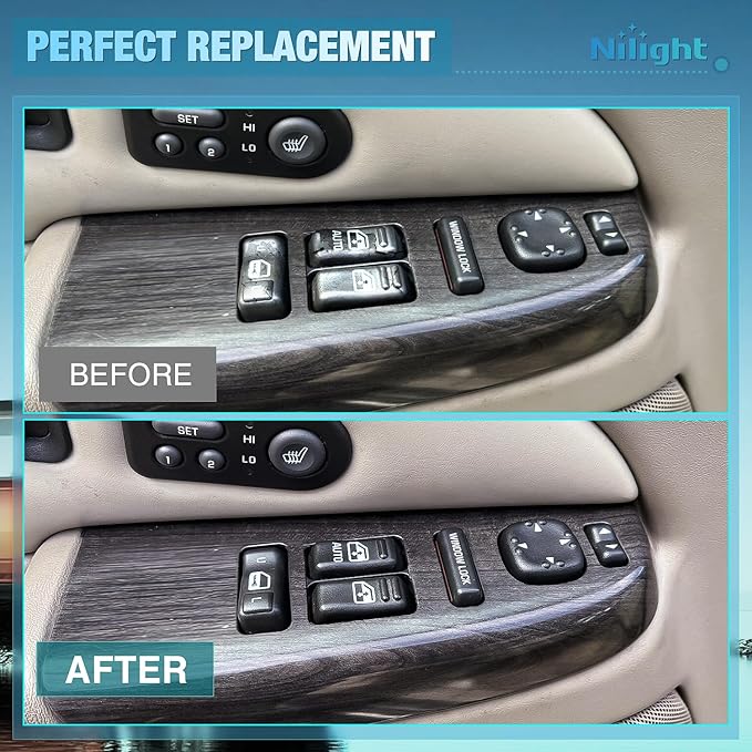 Nilight Power Master Window Switch Compatible with 1999 2000 2001 2002 Chevy Silverado 1500 2500 HD GMC Sierra 3500 Windows Control Switches