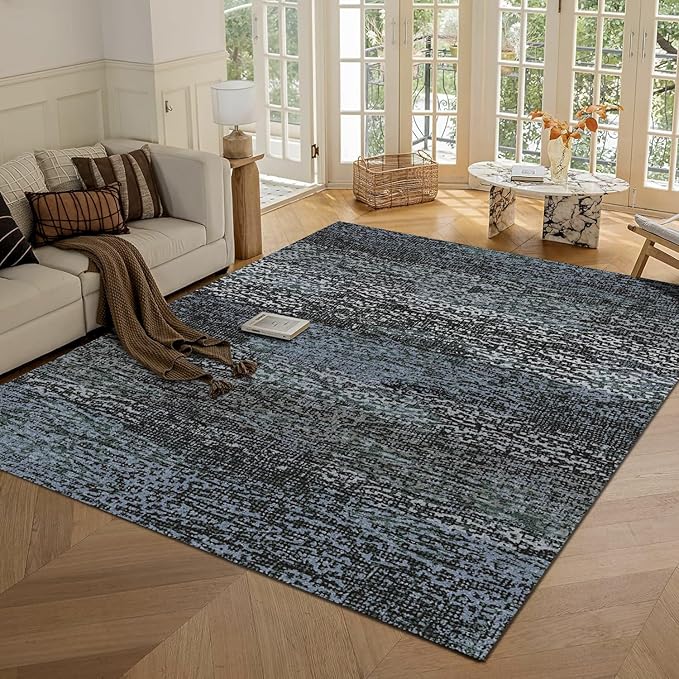 RUGSURE Washable Area Rug - 1/6 Thick - Stain & Water Resistant Non-Slip - Resistant Rug for Living Room, Bedroom, Nursery, Pet & Child Friendly, Vintage Charm Area Rugs (Darkgrey+Bule, 6' x 9')