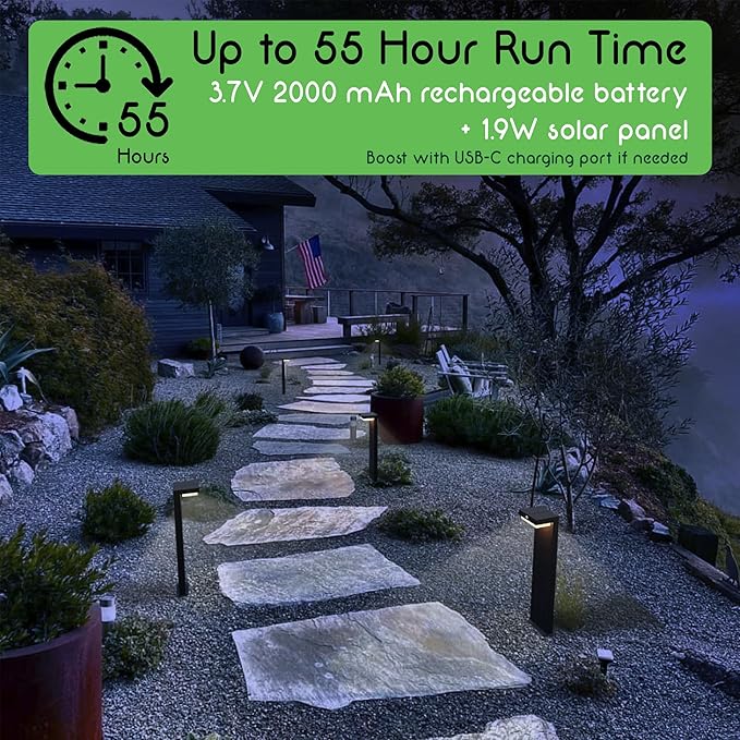 Solar Pathway Lights - Walkway Solar Lights for Outside - PIR Sensor & Two Lighting Modes - Rechargeable Battery Lasts Up to 55 Hours - 3000K - IP44 Weather Resistant - 2 Pack