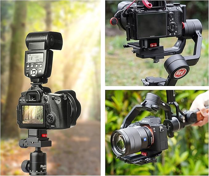 Quick Release Plate, Camera Tripod Mount Arca Swiss QR Plate Fast Claw Clamp Compatible with Canon Sony Nikon Pentax DSLR/SLR/Zhiyun/Feiyu/DJI/Moza Stabilizer, Tripod Slider Gimbal