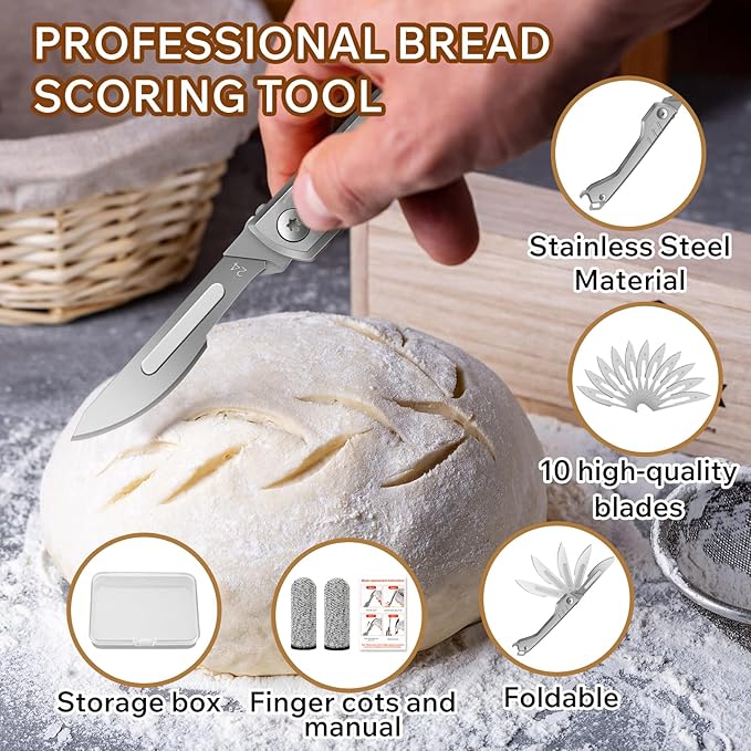 CRUIFU Folding Bread Lame Dough Scoring Tool with 10 Blades & Storage Box
