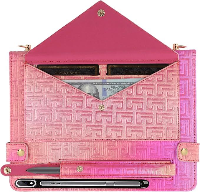 Handbag Case for Samsung Galaxy Tab S10 FE/S9 FE 10.9/S9/S8/S7 11 Techcircle Folio Stand Crossbody Wallet Protective Cover with S Pen Holder &amp Card Slots Hand Strap &amp Shoulder Strap Black
