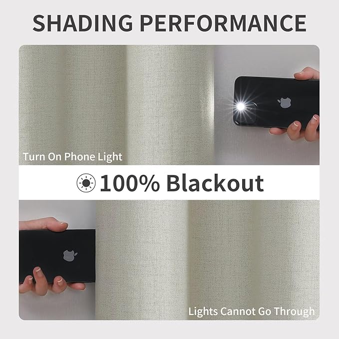 Joydeco Custom Light Beige Textured Total Blackout Curtain for Bedroom and Living Room. Grommet Textured Thermal Insulated Room Darkening Curtain 1 Panel (Custom Size and Color)