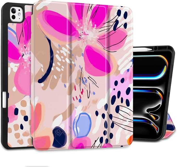 Case for iPad Pro 13 inch (M5 2025 / M4 2024) – [Built-in Pencil Holder] Ultra Slim PU Leather Trifold Stand Cover with Soft TPU Back Auto Wake/Sleep - Color Leopard
