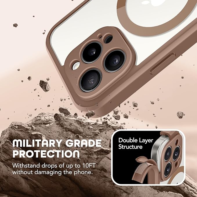 Magnetic for iPhone 15 Pro Max Case, Compatible with MagSafe, Built-in Privacy Screen Protector and Camera Protection, Anti Spy Full Body Dustproof Shockproof Hard Phone Case 6.7", Brown