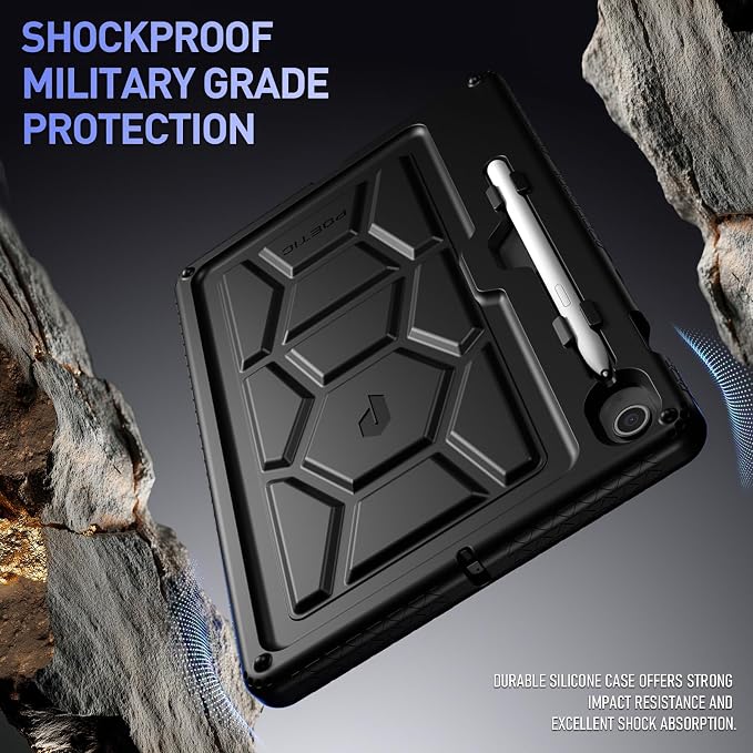 Poetic TurtleSkin Case for Samsung Galaxy Tab S10 FE Plus (2025 Release) 13.1 inch Case with S Pen Holder Heavy Duty Shockproof Kids Friendly Protective Silicone Cover Black