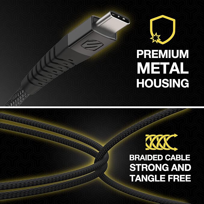 SCOSCHE CAB1-SP STRIKELINE Premium USB to Type-C Charge &amp Sync Braided Cable 1-ft. Black