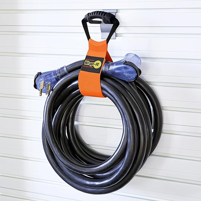 Easy-Carry Wrap-It Storage Straps - 22” (2-Pack) Blaze Orange – Heavy-Duty Hook and Loop Cord Carrying Strap, Hanger, and Organizer with Handle for Pool Hoses, Garden Hoses, Cords, Cables and More