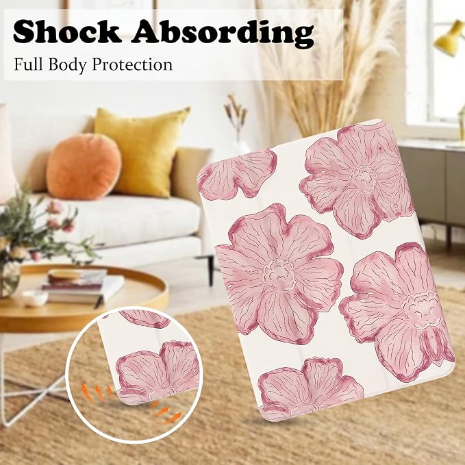 Lovmooful for iPad 9/8/7 Gen Case with Pencil Holder Cute-Bear Flower | Fit for iPad 9/8/7 (10.2-Inch2021/2020/2019 Model9th/8th/7th Generation)Soft TPUTrifold StandProtectiveGirly