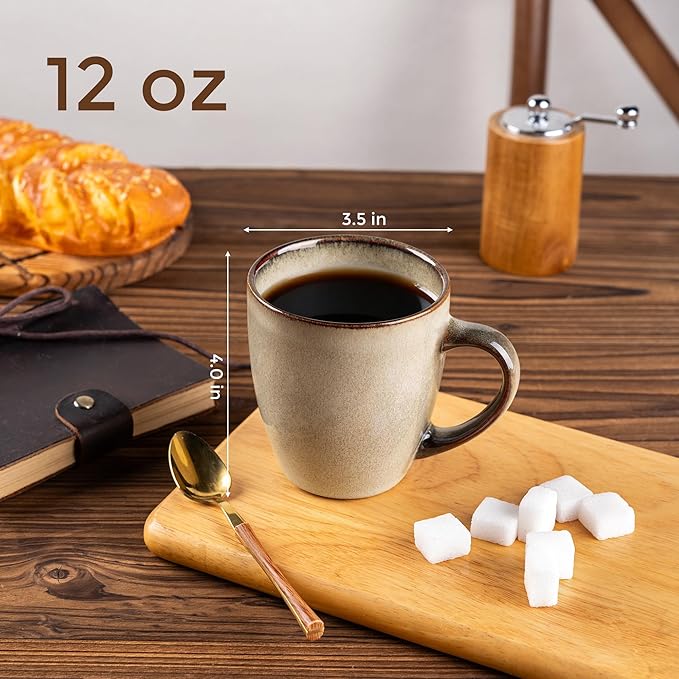 GBHOME Ceramic Coffee Mugs Set of 4, 12oz Stoneware Coffee Mugs Set For Dad Mom Women MEN, Light Weight Ceramic Coffee Cups for Latte/Tea/Beer/Hot Cocoa, Dishwasher & Microwave Safe
